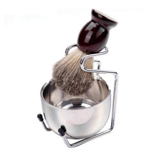 Professional Men Beard Brush Set Stainless Steel Bowl Stand Shaving