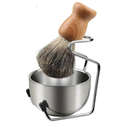 Professional Men Beard Brush Set Stainless Steel Bowl Stand Shaving