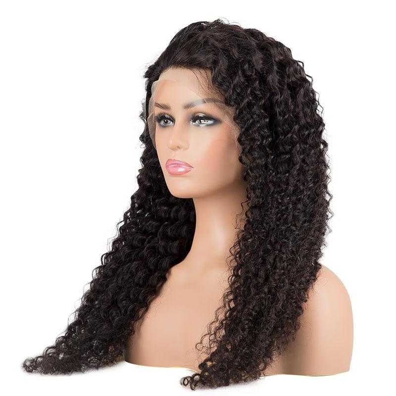 13x4 HD Transparent Lace Front Jerry Curl Human Hair Wigs 200% Density