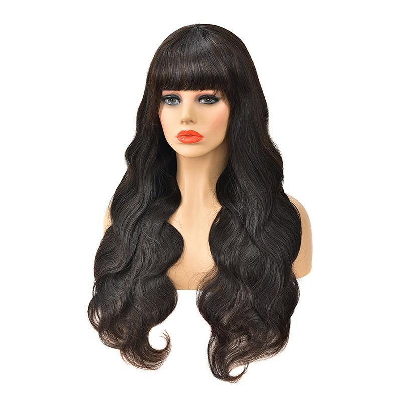 Body Wave Human Hair Wigs With Bangs Full Machine Made Brazilian Human